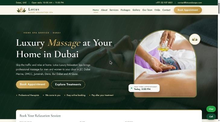 Lotus Luxury Relaxation Spa website homepage built by Adnexa