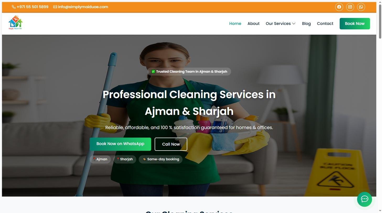 Simply Maid UAE website homepage built by Adnexa