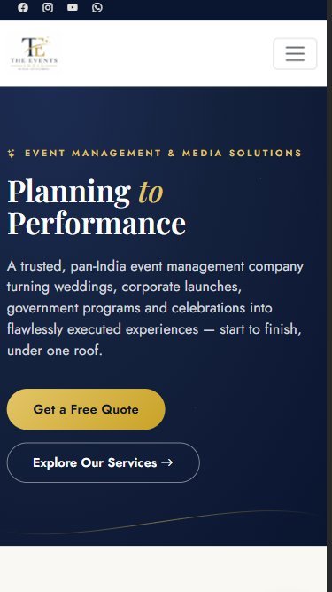 The Events India website homepage built by Adnexa