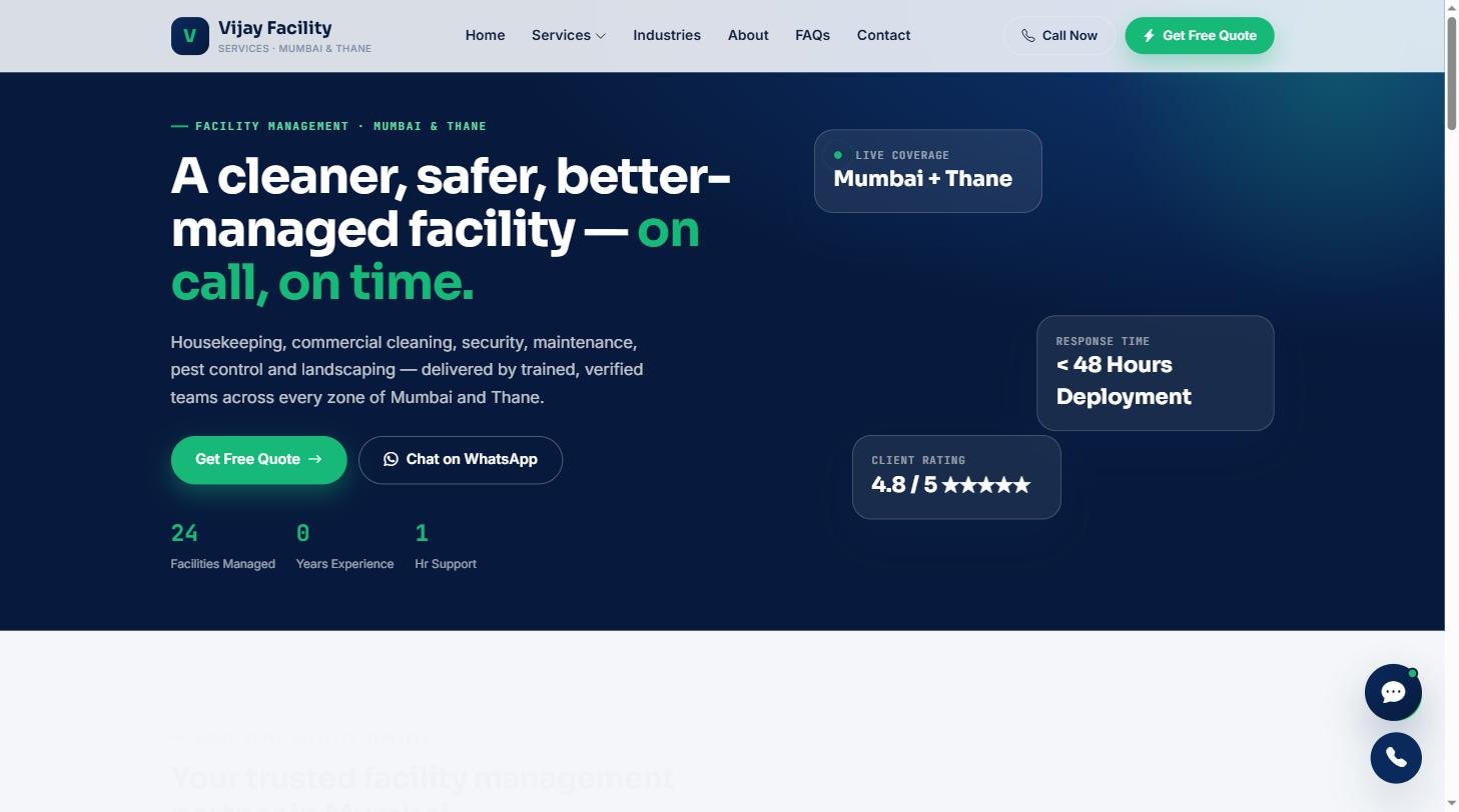Vijay Facility Services website homepage built by Adnexa